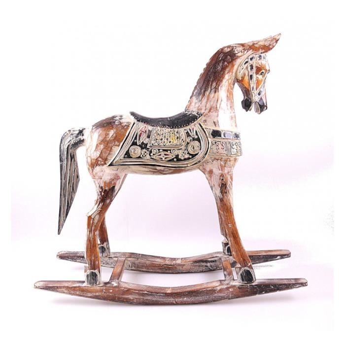 Cheval à bascule en bois 60cm, statue décoration rétro vintage Beige