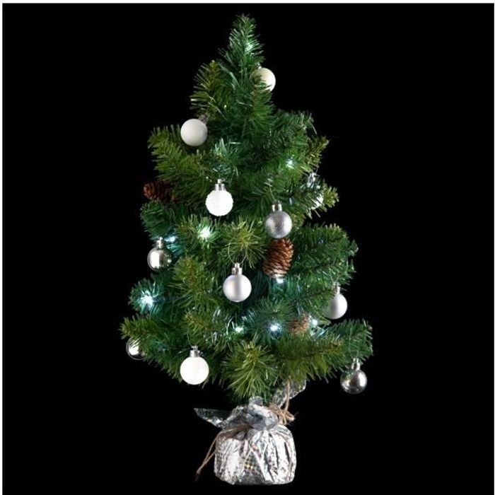 Feeric Christmas - Sapin de Noël artificiel avec décoration et guirlande lumineuse H 50 cm Blanc Froid