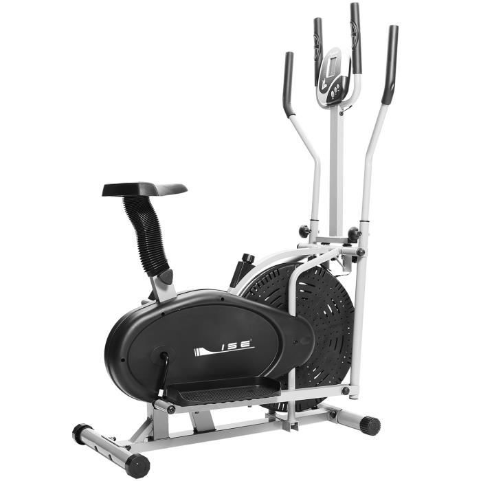 ISE 2 en 1 Vélo Elliptique Mixte Adulte avec Siège,Vélo d'appartement Trainer,Cross Trainer avec calories et distance Ecrans LCD