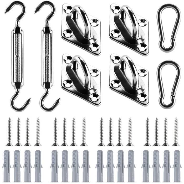 LitReve Kit de Fixation pour Voile d'ombrage Acier Inoxydable - Kit Accessoires de Fixation pour Auvent Extérieur