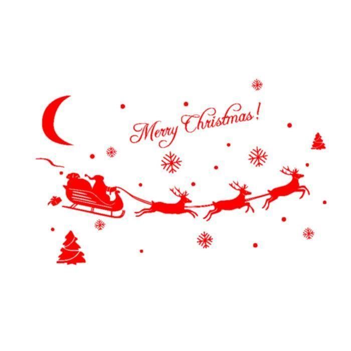 HT Joyeux Noël Père Noël Sleigh Neige Wall Sticker Fenêtre Decal Verre Maison Diy Décor Rouge - HTBDH824A0804