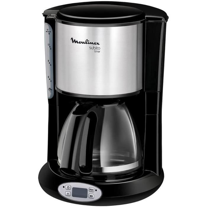 Moulinex FG362810 Cafetière Filtre Principio Programmable 10-15 Tasses Verseuse Verre Anti-Goutte Maintien au Chaud Café Inox