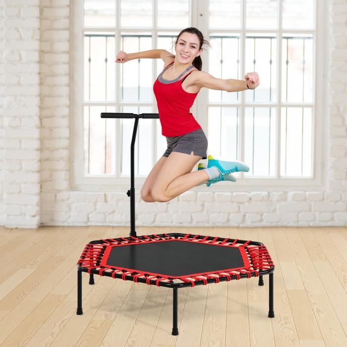 COSTWAY Trampoline de Fitness Pliable ø100CM avec Poignée Réglable en Forme T Cordes à Haute Elasticité Charge Max 150KG Rouge