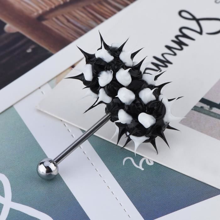 Cuque haltère de langue Anneau de langue vibrant Stud Barbell Bijoux de piercing en acier inoxydable (noir blanc)
