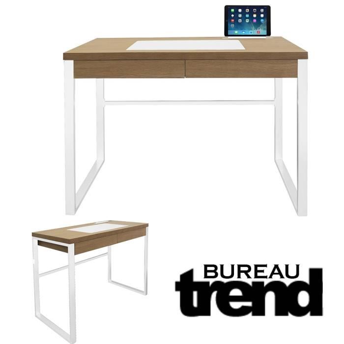 Bureau industriel Trend bois et metal blanc Blanc