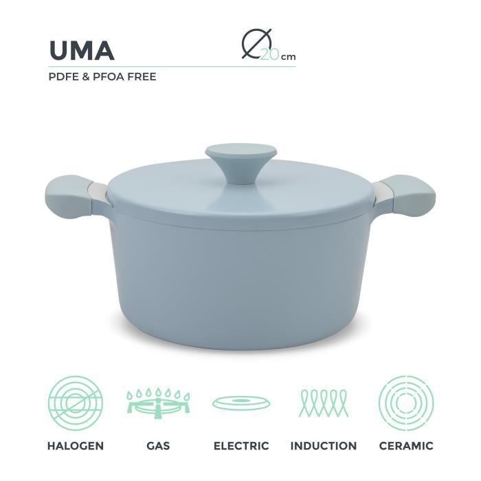 Casserole Cocotte D20cm en fonte d'aluminium et poignées en bakélite UMA IKOHS Capacité 2.7L Revêtement anti-adhésif