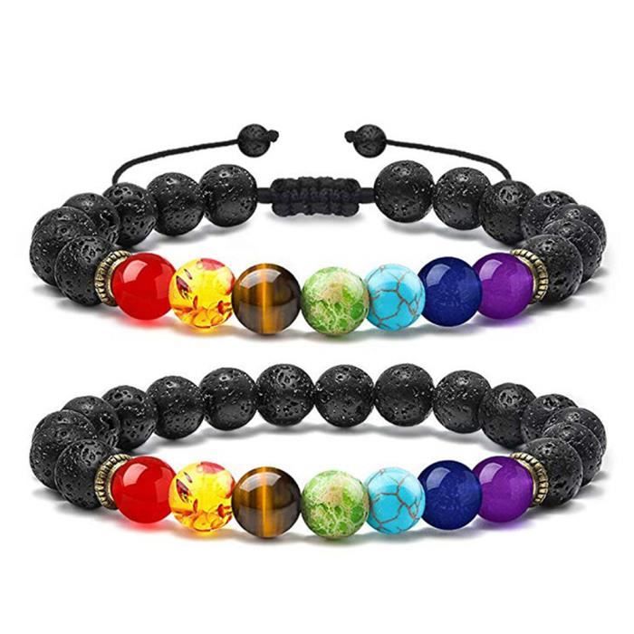 JANZDIYS 2PCS Bracelet Pierre Naturelle,Bracelet Pierres Précieuses,Bracelet Femme et Homme Élastique,Cadeau Anniversaire