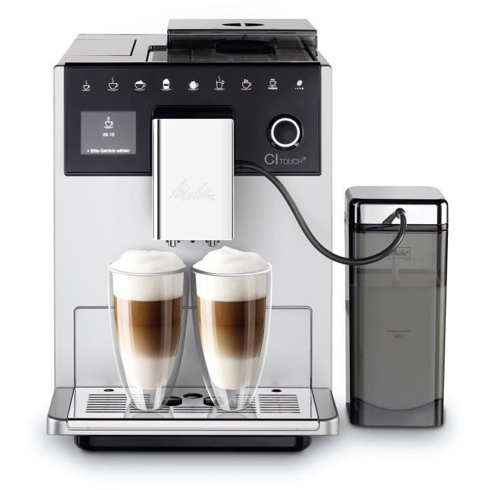 Machine à café avec broyeur MELITTA CI Touch® F630-101 - Réservoir amovible 1,8L - 2 réservoirs à grains - Ecran tactile - Argent