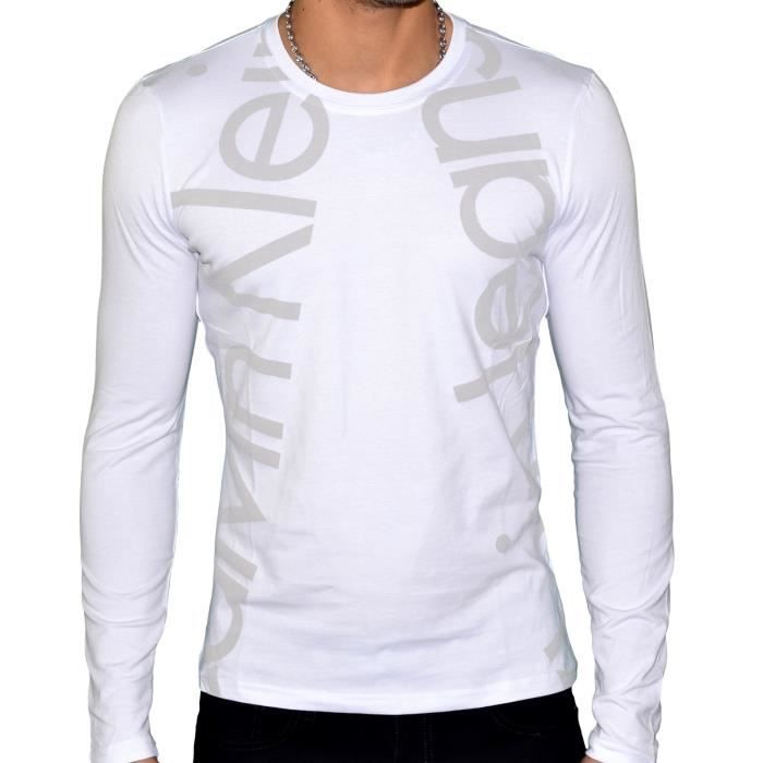 Calvin Klein - T shirt manches longues - Homme - CMP18F Double ecritures - Blanc - Blanc - S