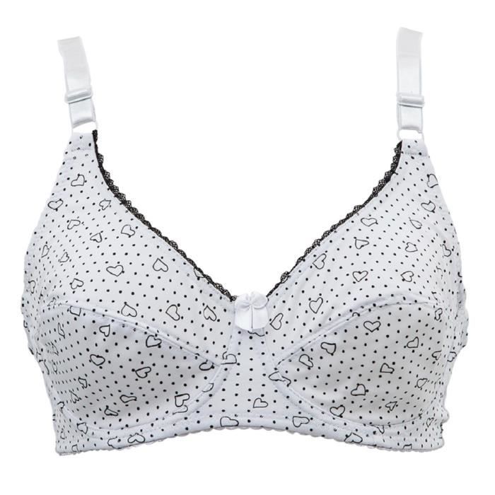 Soutien gorge 100C blanc motifs pois et coeurs noirs lingerie femme