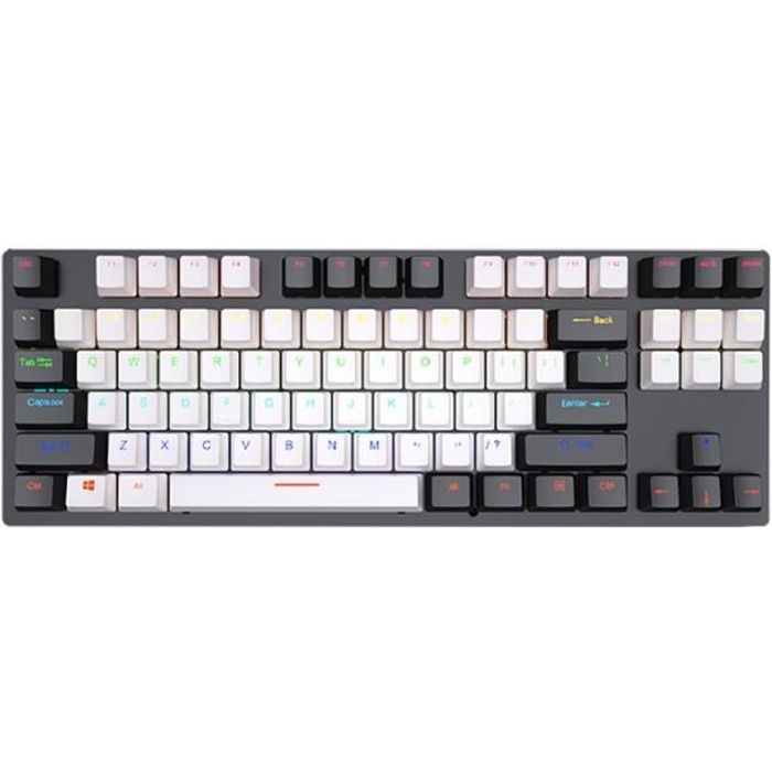 K550 87 clés punk rgb clavier mécanique vert - axe rouge jeu de bureau de bureau - blanc et noir - axe vert