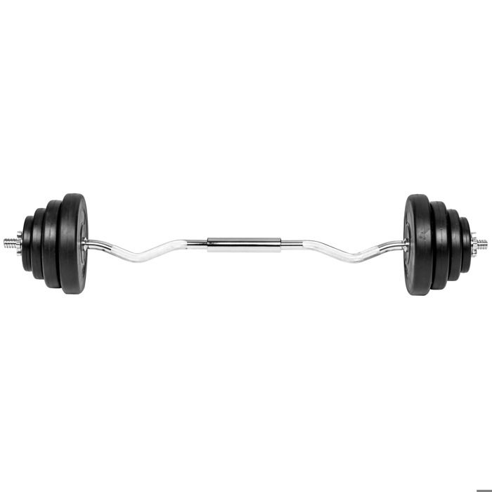 TECTAKE Barre de Musculation, Barre d’Haltères, Barre à Disques, Barre de Curl en Acier Chromé Moleté + 8 Poids 120 cm x 2,5 cm