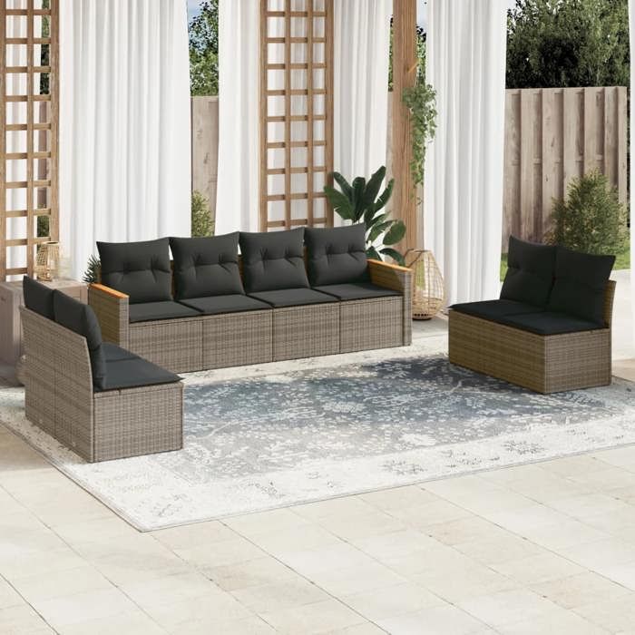 vidaXL Salon de jardin 8 pcs avec coussins gris résine tressée 3258294