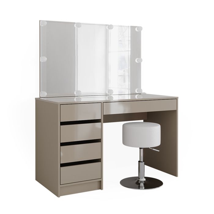 Coiffeuse Sherry 120cm avec miroir guirlande LED et tabouret Grège Vicco 47705 Coiffeuse Sherry 120cm avec miroir guirlande LED et tabouret Grège Vicco 47705