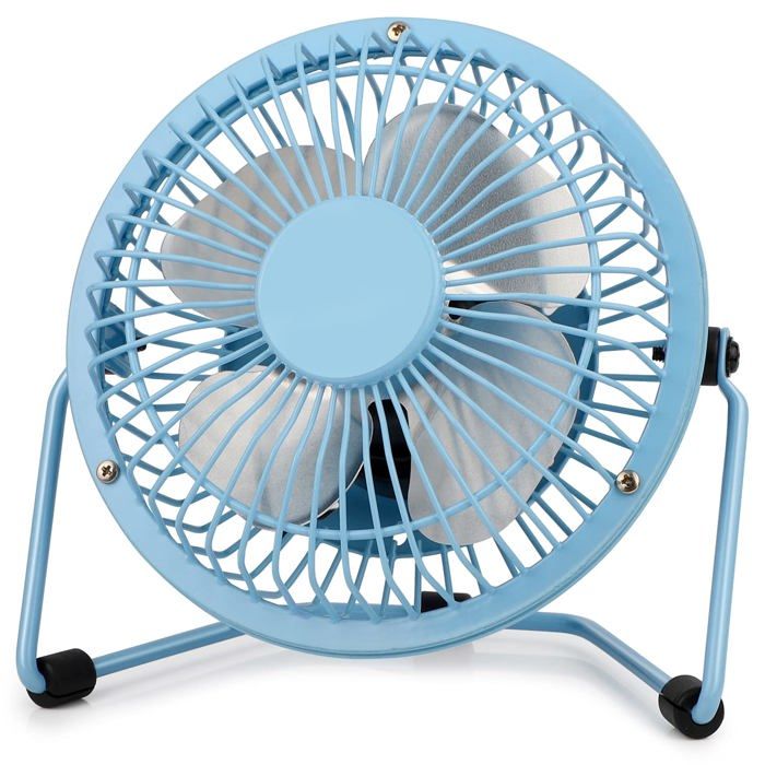 Mini ventilateur silencieux avec construction en métal et flux dair puissant et angle dinclinaison réglable à 360° (bleu) - Wendd