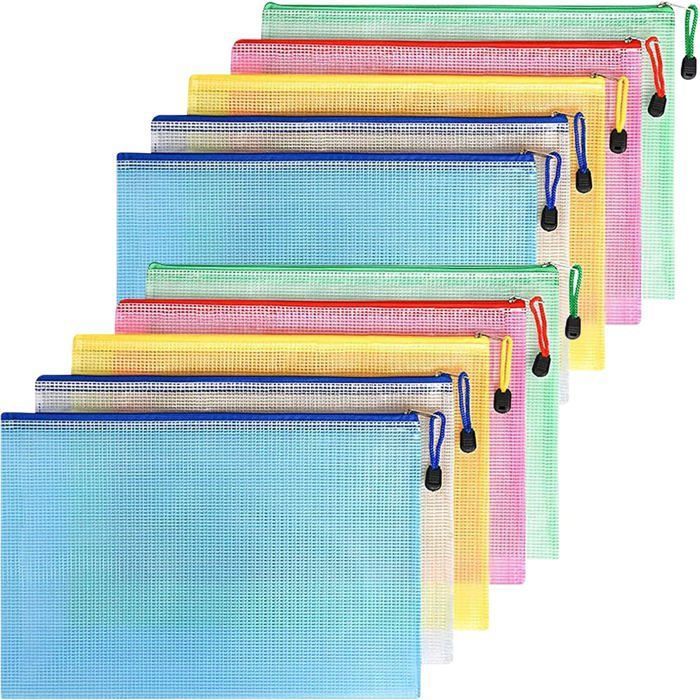 10 Pochettes à Fermeture Coulissante 305 X 213 Mm - PVC Transparent, Bord Perforé - Pour Classer, Protéger Documents