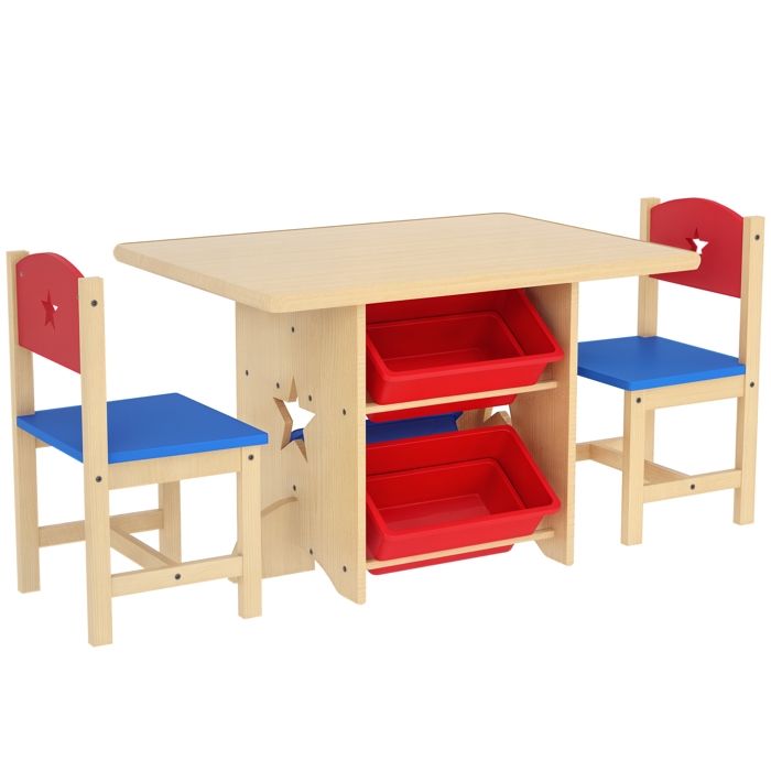 Table enfant avec 2 chaises - ensemble table et chaises enfants 3 pièces - AIYAPLAY - avec 4 bacs de rangement - bois naturel