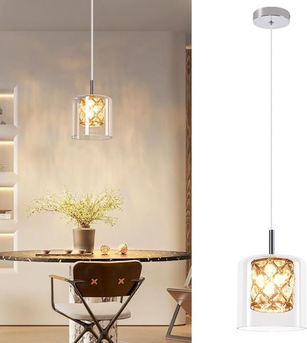 Lampe suspendue en verre - NETTLIFE - 1 flamme - Hauteur réglable 120 cm - Culot G9 - Métal & verre blanc