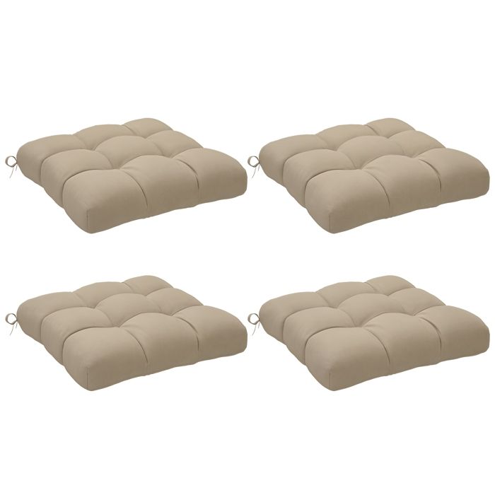 Lot de 4 coussins de chaise de jardin - Outsunny - capitonné - rembourrage 10 cm - avec attaches - 48 x 48 cm - kaki