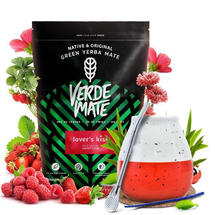 Yerba Mate Kit Verde Mate Lovers Kiss 400g Non Fumé Tasse 350 ml Bombilla
