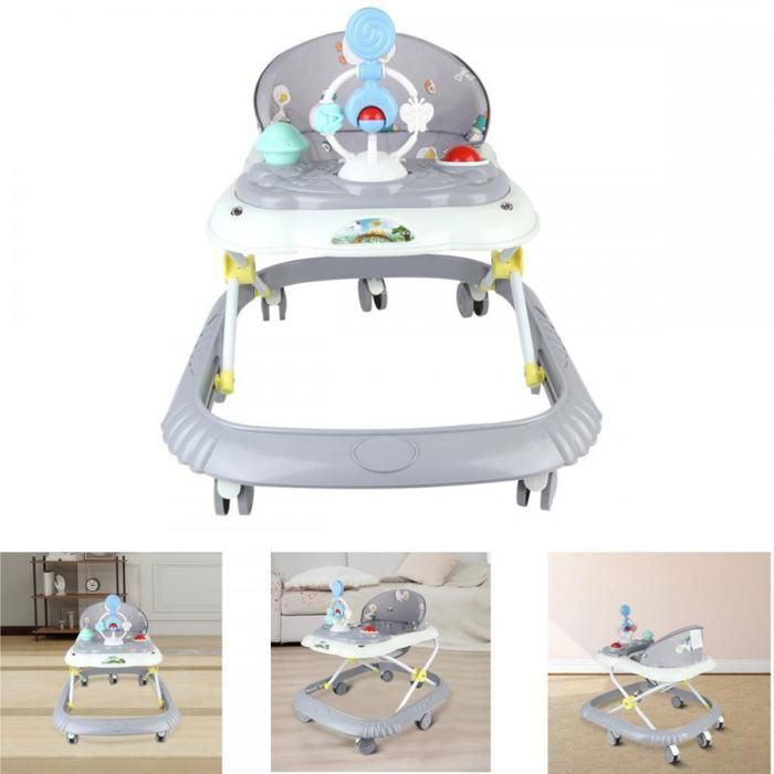 Trotteur Bébé 2 En 1 Évolutif - Pliable, 4 Hauteurs Réglables, Plateau Musical - 58x55x65 Cm