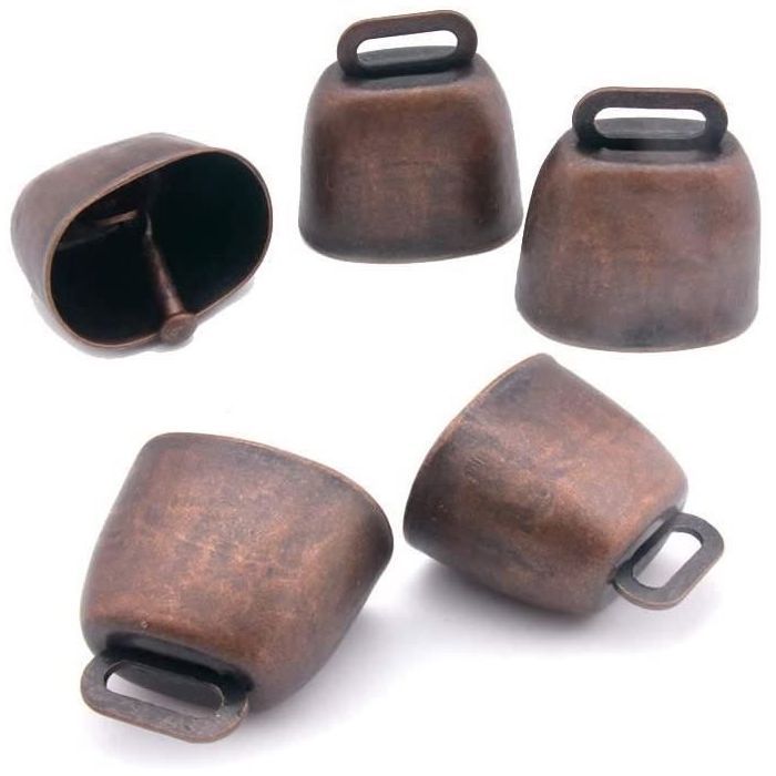 Lot de 5 cloches en cuivre pour chiens cloches en métal pour vache cheval mouton chats petits animaux de compagnie (bronze