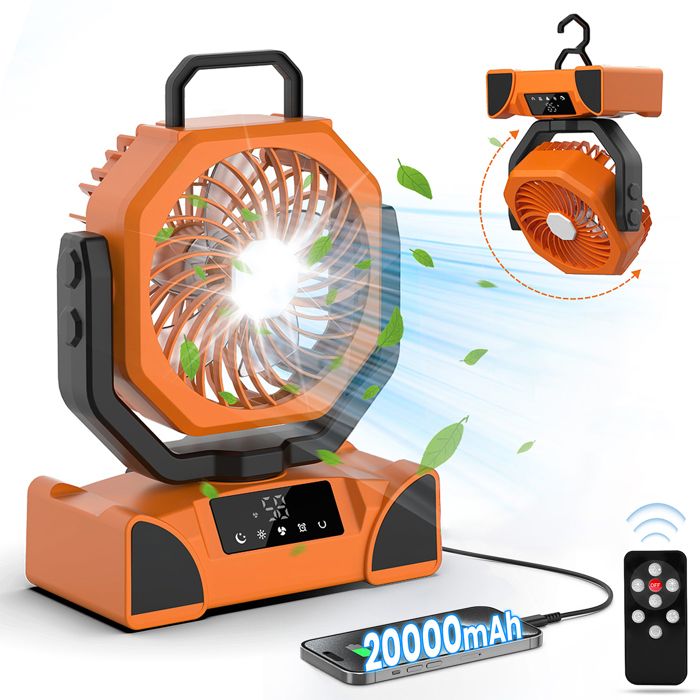 Ventilateur de Table USB Rechargeable 20000 mAh - Puissant Portable Silencieux avec LED Minuterie - Extérieur Bureau - Kotezu