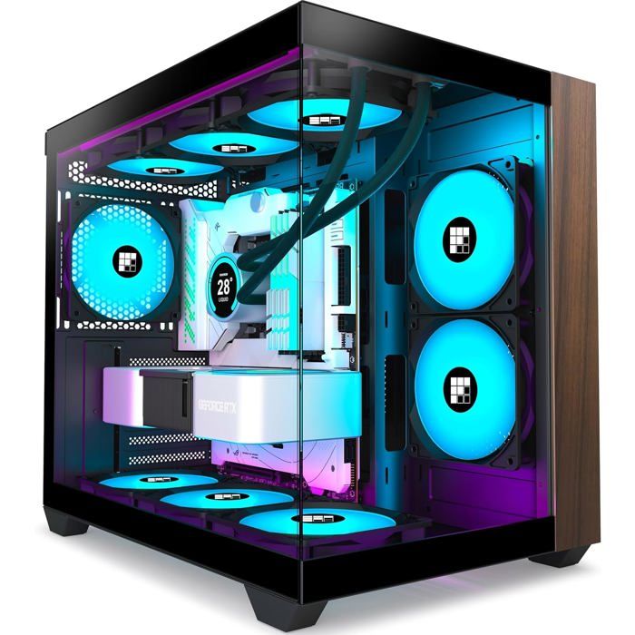Boîtier PC Gamer en Noyer – 3 Ventilateurs ARGB PWM – Verre Panoramique 270° – USB Type C (Noir M3)