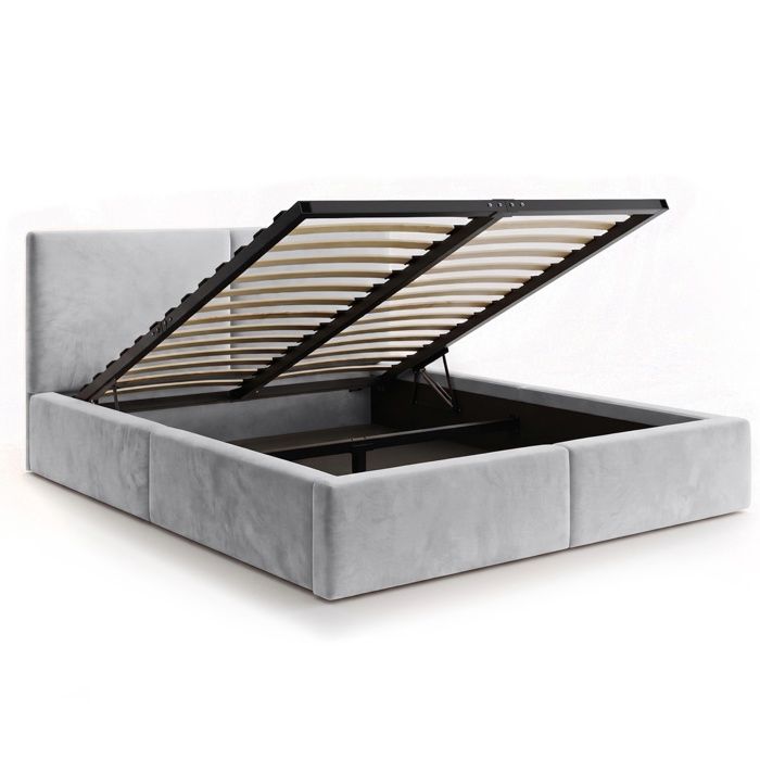 Lit coffre rembourré 160x200 cm 2 places avec sommier relevable gratuit inclus et tête de lit - Gain de place - Gris Lit coffre rembourré 160x200 cm 2 places avec sommier relevable gratuit inclus et tête de lit - Gain de place - Gris