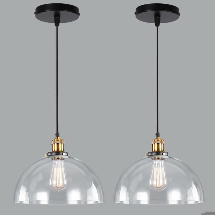 Diday 2pcs Suspension Luminaire VintageLustre Industrielle Abat-jour en Verre E27 Lampe de Plafond Style Edison pour Salon Chambre