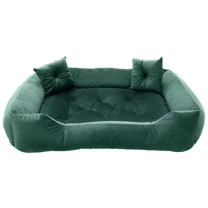 Meilleurs prix pour Lit Pour Chien EDANTI Prestigieux En Velours Avec Coussins 70x60 cm Vert