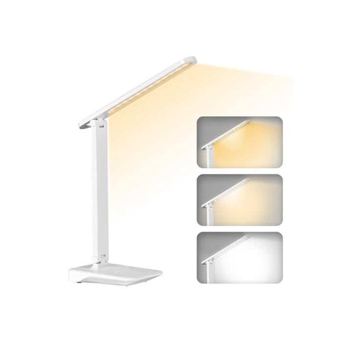 Lampe de bureau LED sans fil avec batterie 2400 mAh 3 modes de température et luminosité réglable de 15 à 100 % pliable comma