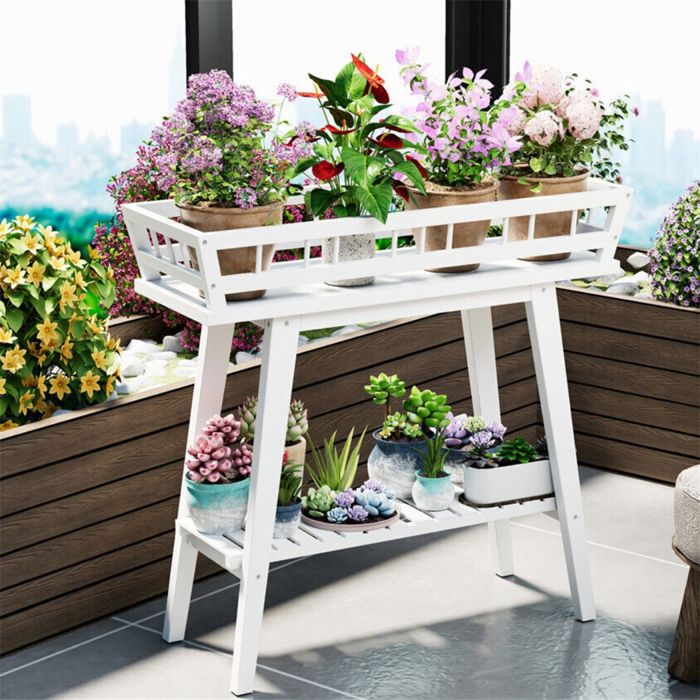 Porte Plantes Intérieure Bois - Grande Étagère Plante - Support Pot de Fleur avec 2 Étagères - pour Terrasse Balcon Maison Jardin
