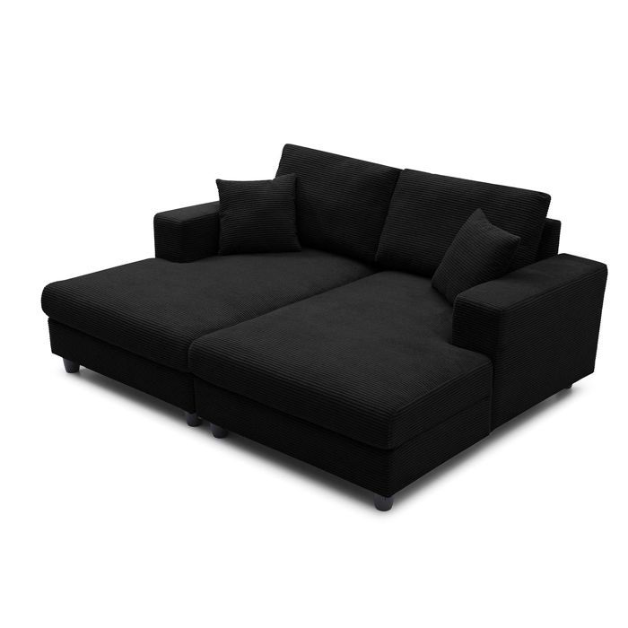 MENZZO Duo de méridiennes Fabien combinables en canapé profond Velours côtelé Noir -Canapé : L196 x P150 x H90 cmLa méridienne