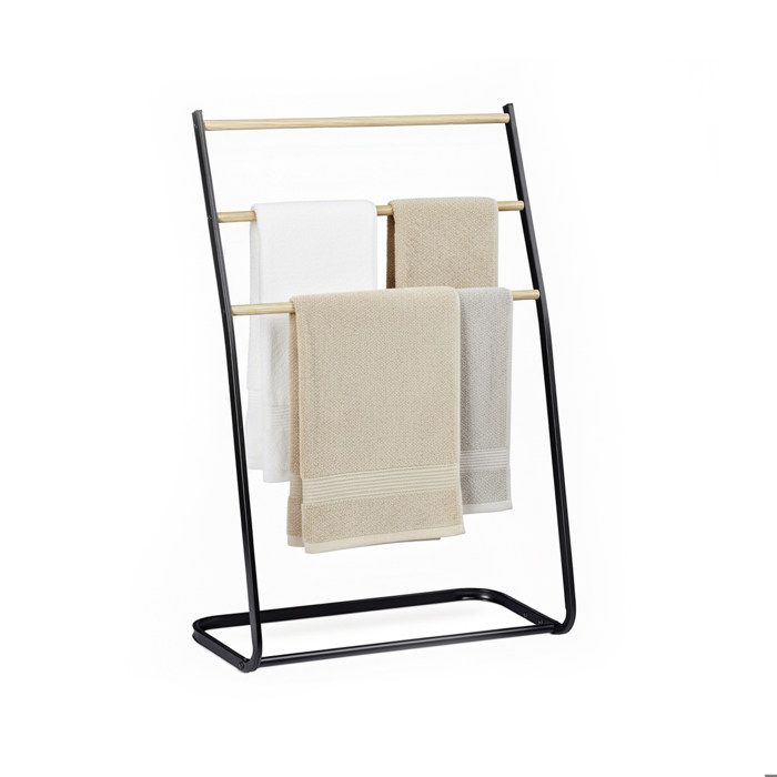 Porte-serviettes Relaxdays sur pied 3 barreaux pour serviettes & vêtements H x L x P : 86 x 58 x 30 cm fer noir