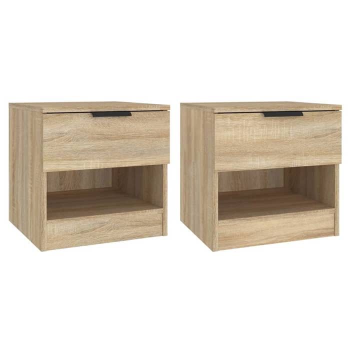 Tables de chevet en bois dingénierie - GKO - Chêne Sonoma - 40x39x40 cm - 1 tiroir - 1 compartiment - Lot de 2