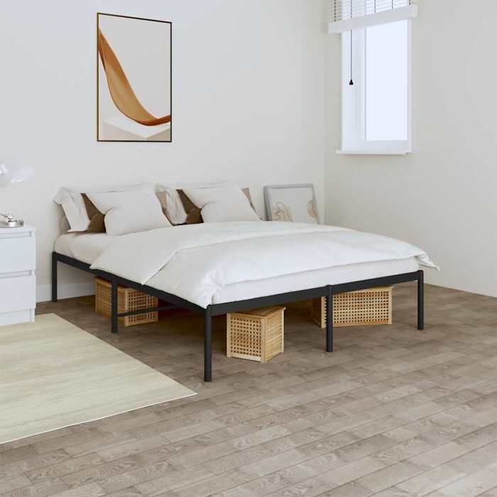 Structure de lit métal - UU - 140x190 cm - Noir - Acier - Espace de rangement - Lattes en métal - Hauteur libre 26 cm
