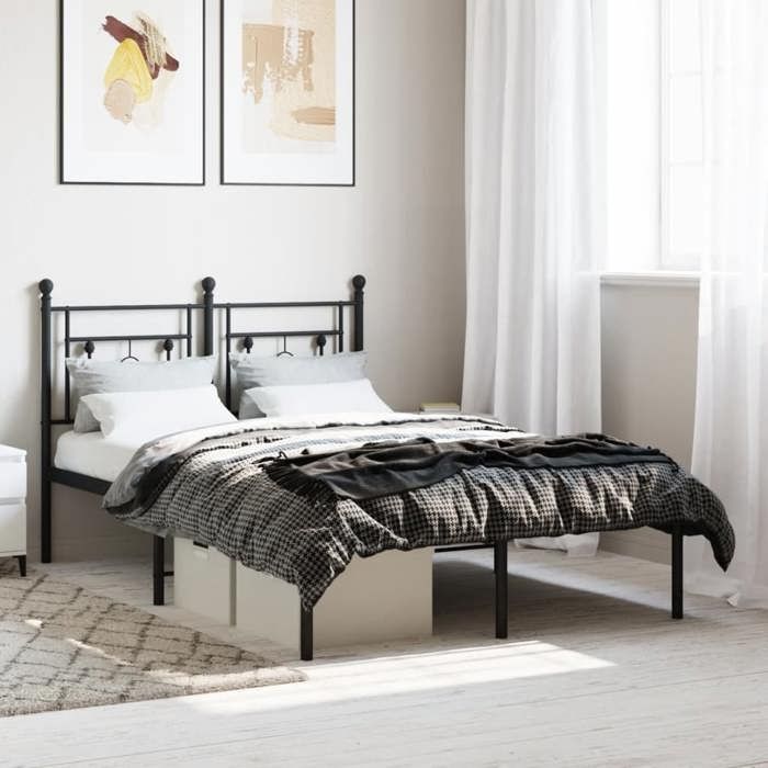 Structure de lit métal - UU - 120x200 cm - Noir - Acier - Espace de rangement - Tête de lit - Hauteur libre 26 cm