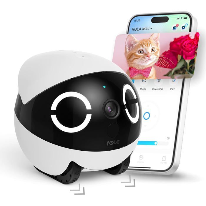 Enabot EBO ROLA Mini FamilyBot - Caméra Robot 2K Mobile pour Animaux avec Audio et Vision Nocturne