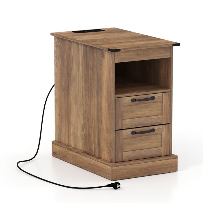 GIANTEX Table de Chevet - Station de Charge- Table dAppoint - Étagère Ouverte- 2 Tiroirs- 60 x 35 5 x 62 cm- Chambre Salon- Marron GIANTEX Table de Chevet - Station de Charge- Table dAppoint - Étagère Ouverte- 2 Tiroirs- 60 x 35 5 x 62 cm- Chambre Salon- Marron