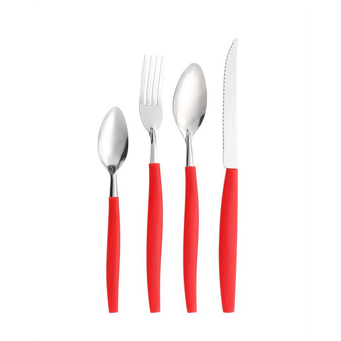 Ménagère 17 pièces - SONOOK® - Ménagère 17 pièces - Acier inoxydable 304 - Manches rouges ABS - Boîte compartimentée