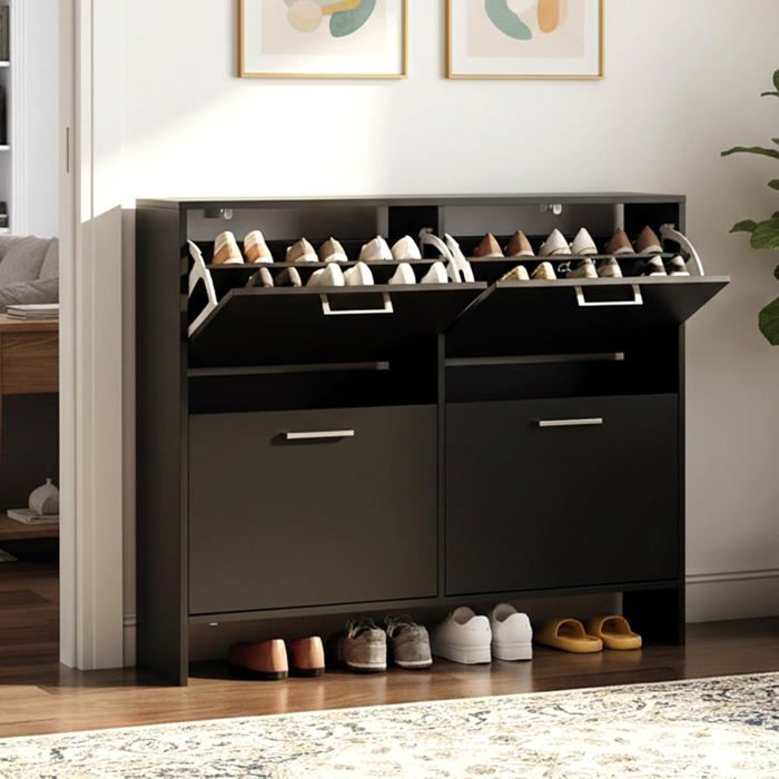 Meuble à Chaussures 4 Portes Étroit - ALIGHTUP - avec séparateur réglable pour entrée/couloir 106 5x24x90 cm Noir Meuble à Chaussures 4 Portes Étroit - ALIGHTUP - avec séparateur réglable pour entrée/couloir 106 5x24x90 cm Noir