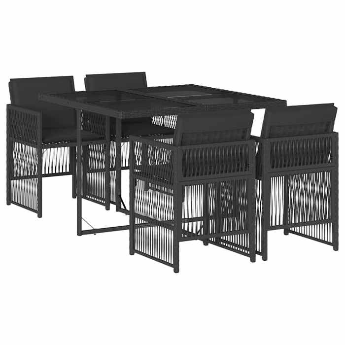 En PromotionMODERNE Ensemble à manger de jardin coussins (5 pcs) - CLOUD - table de Jardin avec 4 chaises - Noir Résine tressée 42
