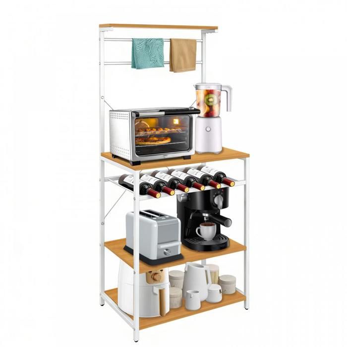 SUPFINE Desserte de Cuisine Moderne Meuble de Rangement à 4 Niveaux Étagère de Cuisine en Métal et Bois 59 × 38 × 142 cm