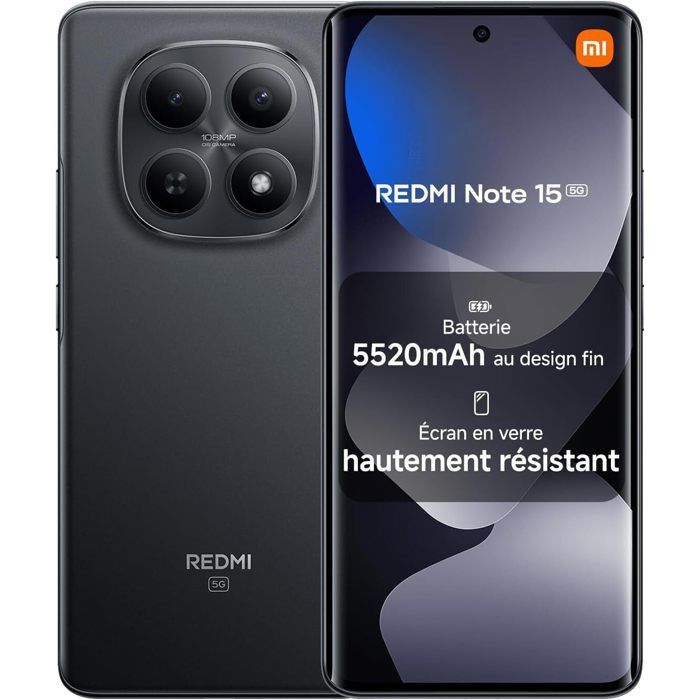 Smartphone Xiaomi Redmi Note 15 5G 8Go Ram Écran FHD+ 677 Appareil Photo Ultra Net 108 Mpx 5520mAh Version globale - vue 2