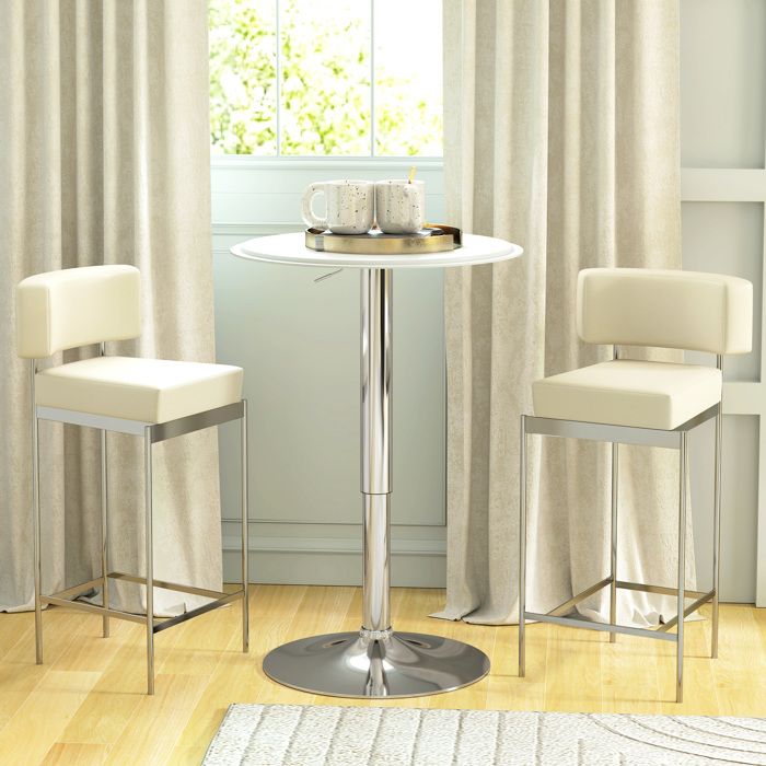 Table de Bar Table Bistro Mange-debout Hauteur réglable 67-93 cm Ø 63 cm Plateau pivotant 360° métal chromé PU blanc