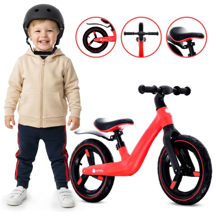 sun baby - Draisienne sans Pédales Sport - 2 Ans max. 30 kg cadre en nylon roues gonflables selle et guidon réglables - Rouge