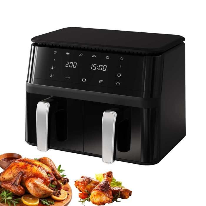 Friteuse électrique 2000 W 9 L double compartiment 80 °C-200 °C 1 à 60 minutes circulation dair à 360° efficacité noir
