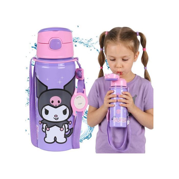 KUROMI Bouteille en aluminium avec embout bouteille deau avec bandoulière pour fille 600 ml