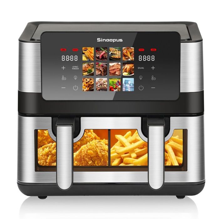 Friteuse à Air sans Huile - 85L Simple/Double Panier - 12 Programmes & Fenêtre de Cuisson - Air Fryer Tactile 200°C - Noir - Dreammespace